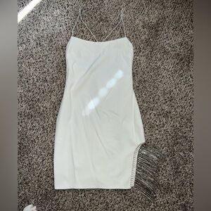 Elegant White Mini Dress with Rhinestone Fringe Detail